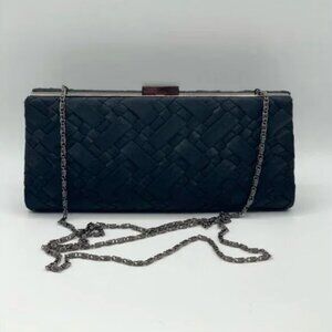 Casa di Borse Frame Black Basketweave Clutch/Shoulder Evening Bag